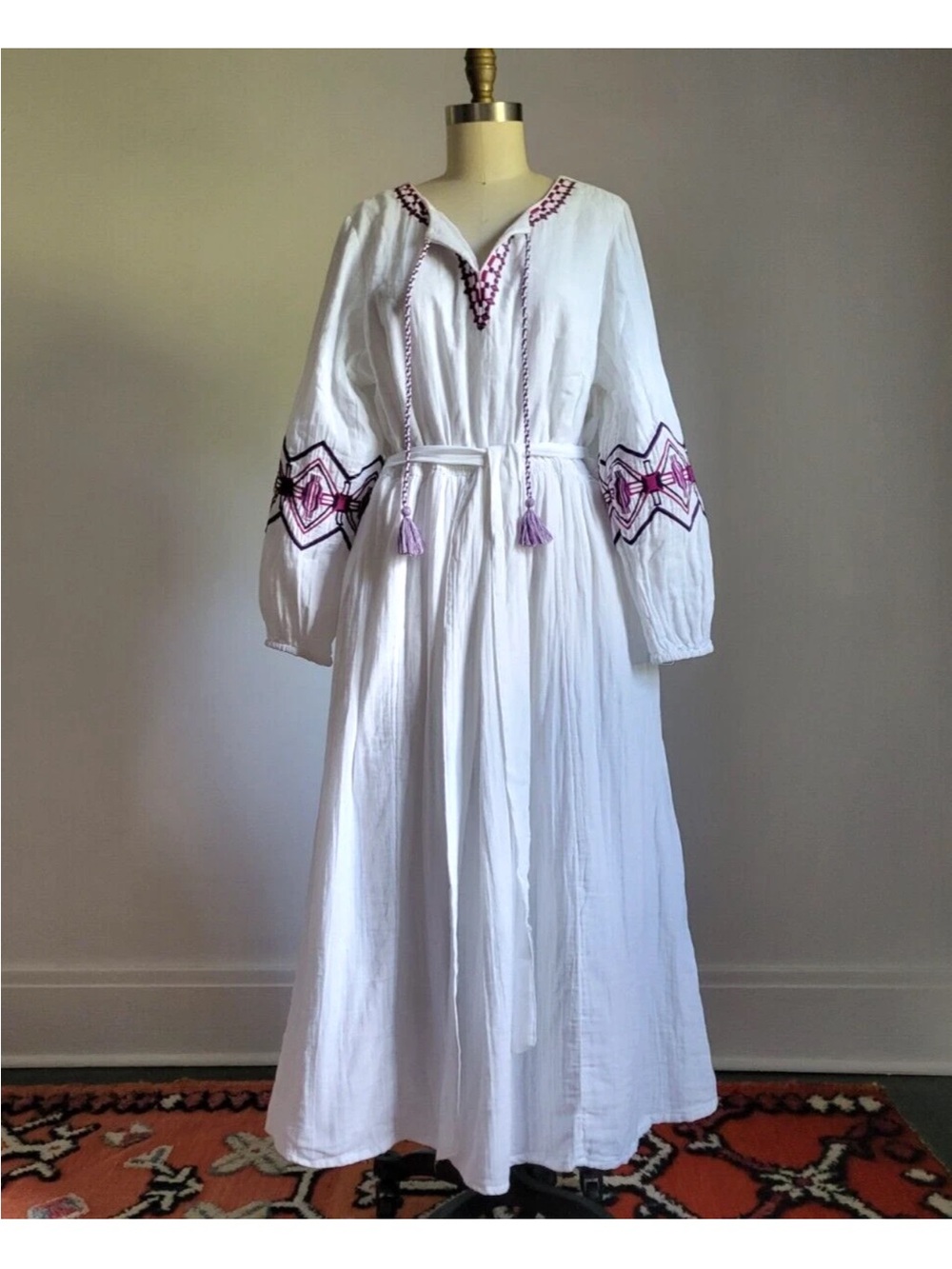 Fabulous White Cotton Gauze Bohemian Style  Dress NWT